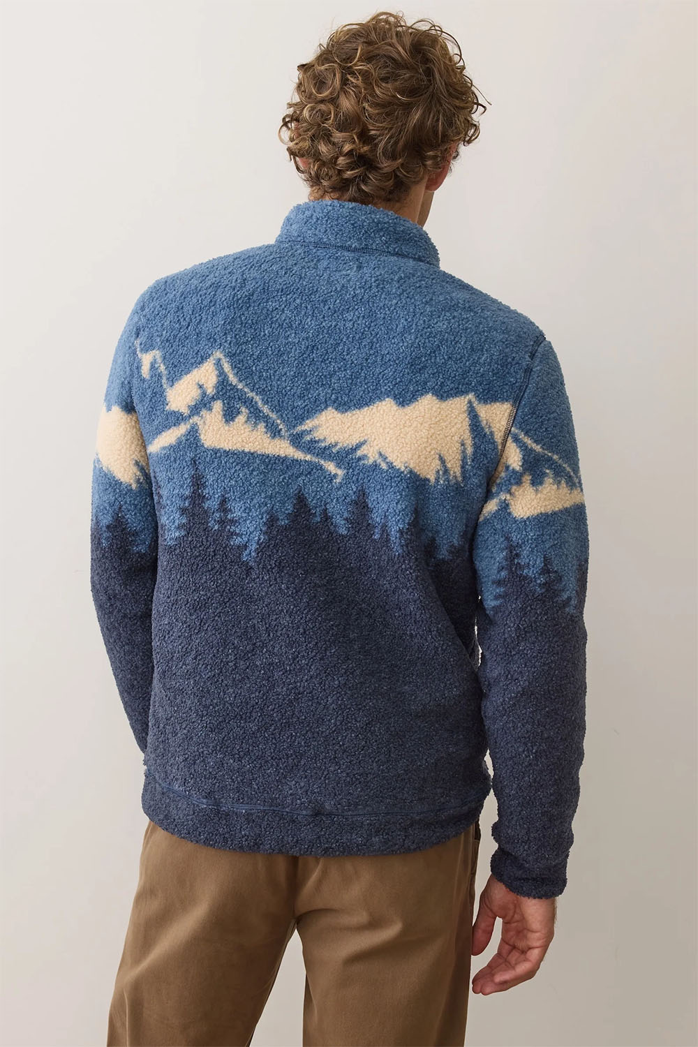 marine layer sierra sherpa pullover blue mountain scene back