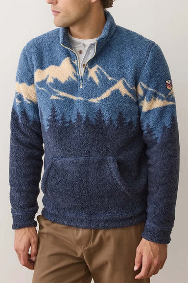 marine layer sierra sherpa pullover blue mountain scene front