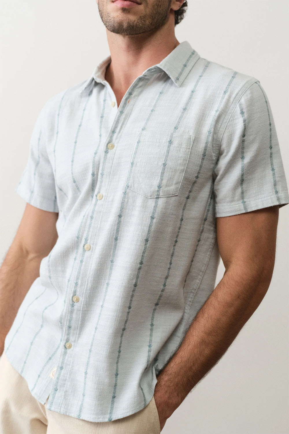 marine layer stretch selvage shirt blue embroidery profile