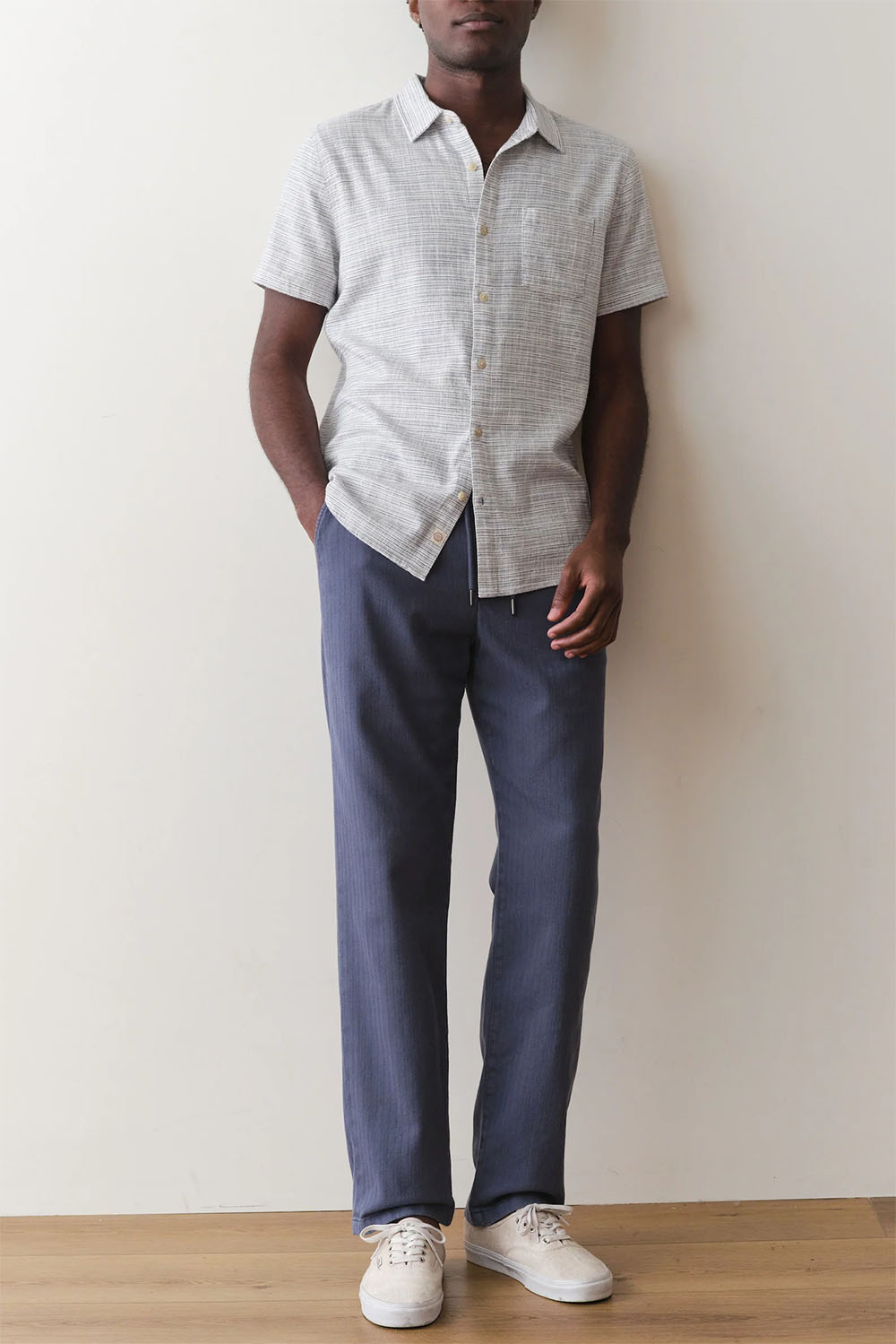 marine layer stretch selvage shirt blue mini stripe