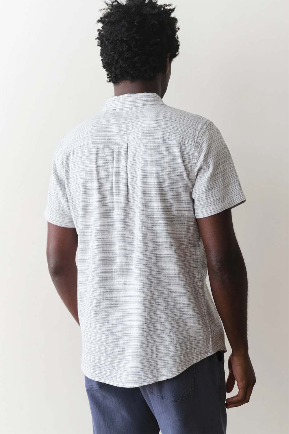 marine layer stretch selvage shirt blue mini stripe back