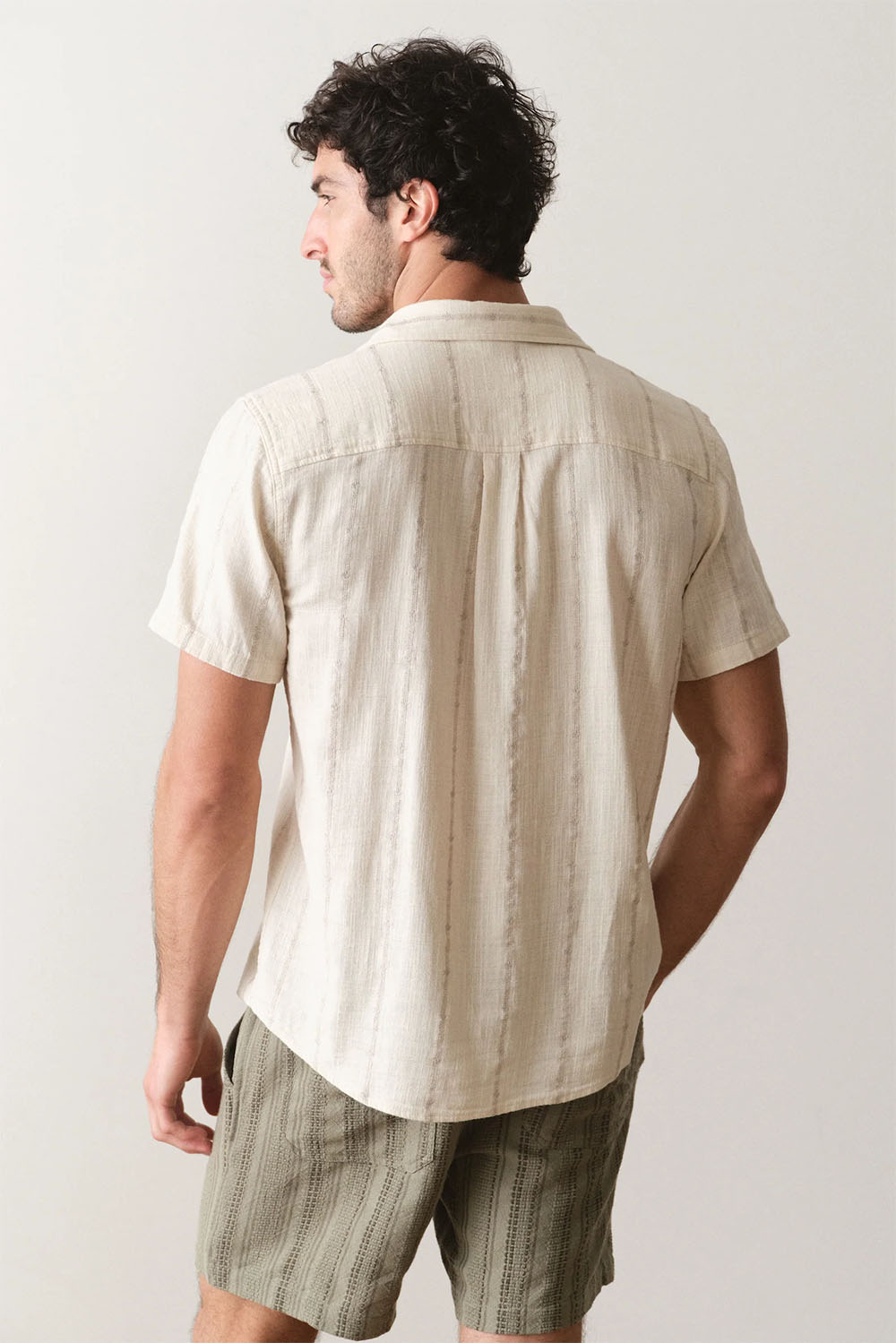 marine layer stretch selvage shirt cream embroidery back