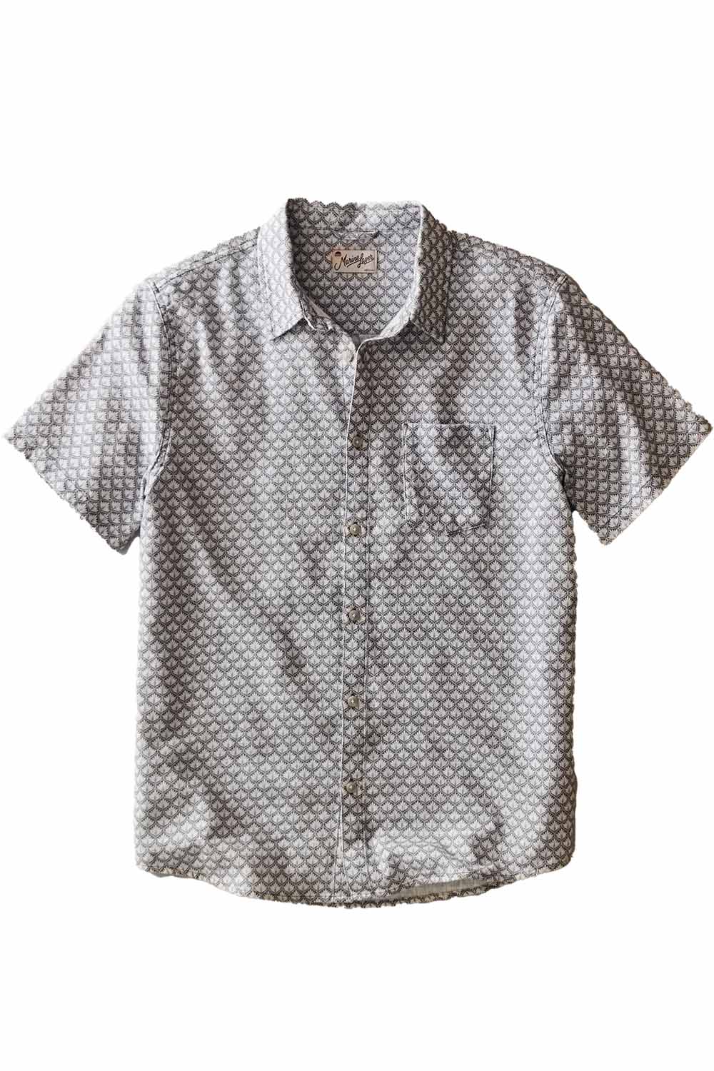 marine layer stretch selvage shirt lt blue agave print flatlay