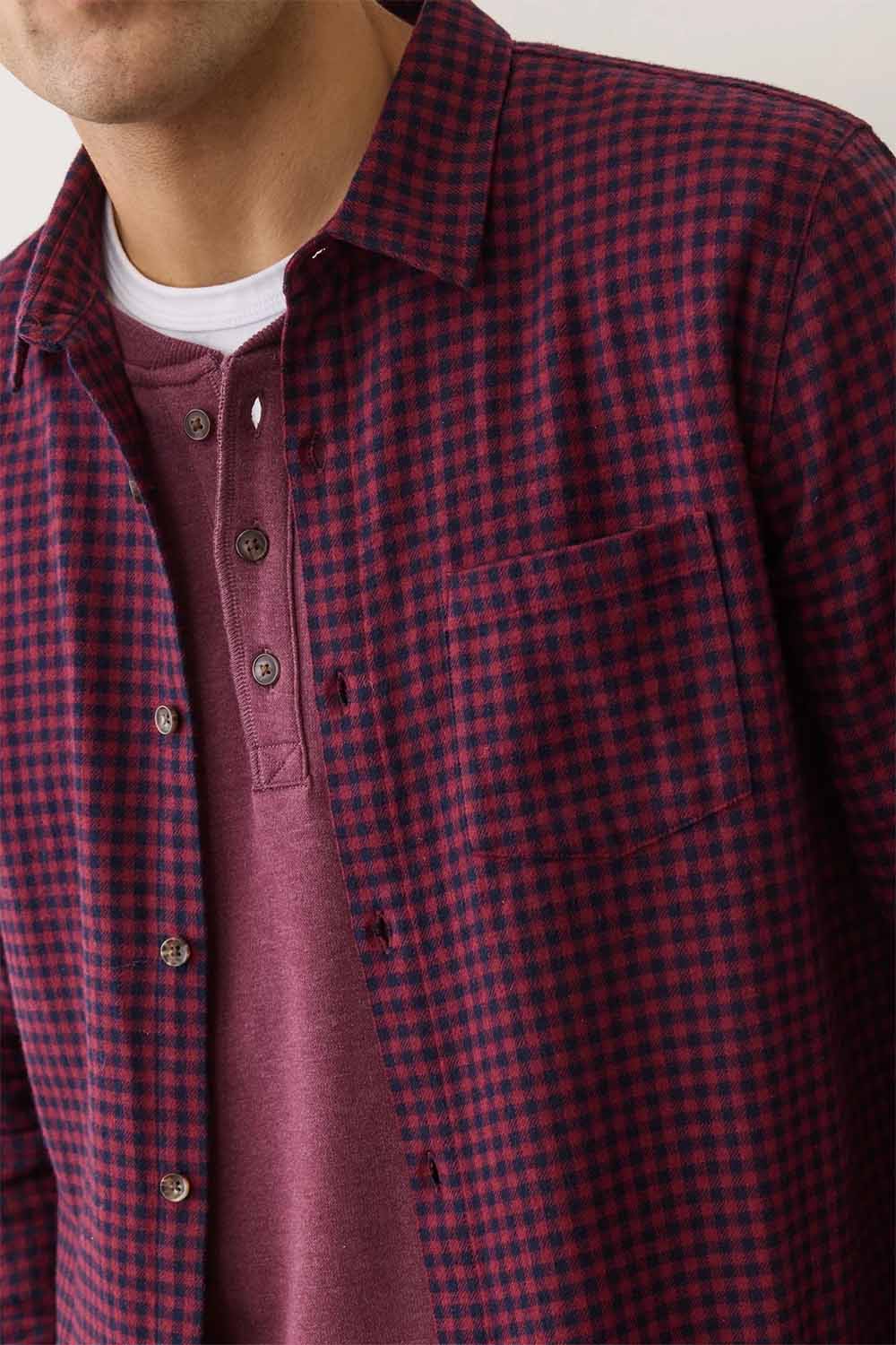 marine layer tahoe flannel shirt navy red gingham detail