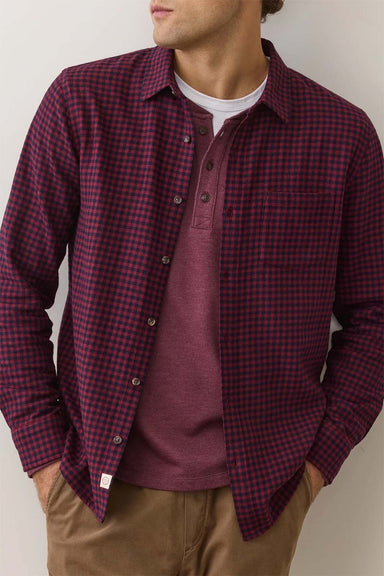 marine layer tahoe flannel shirt navy red gingham front