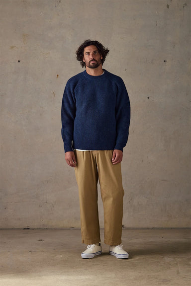 mctavish fisherman merino knit dark blue front