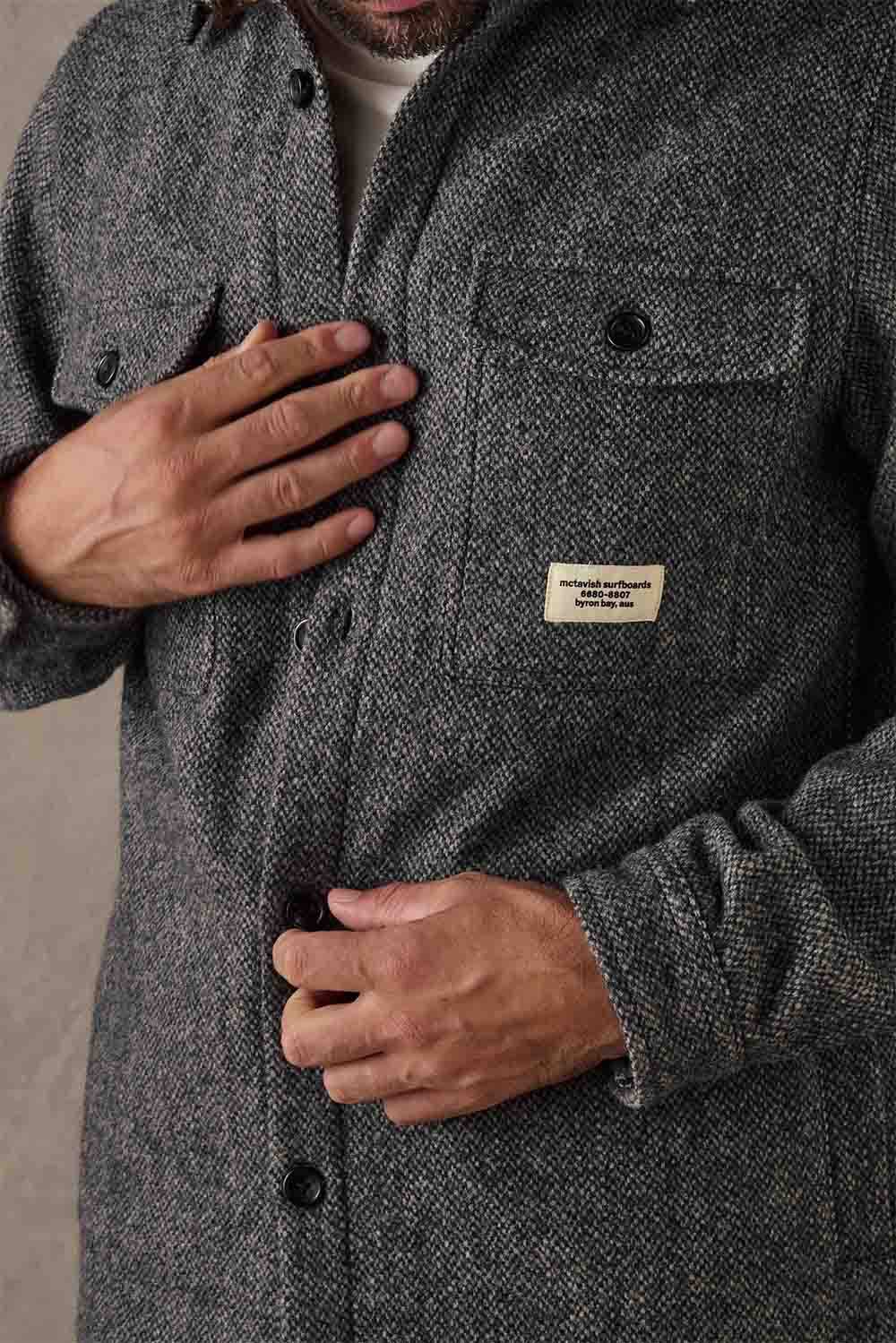 mctavish wool shirt jacket charcoal detail