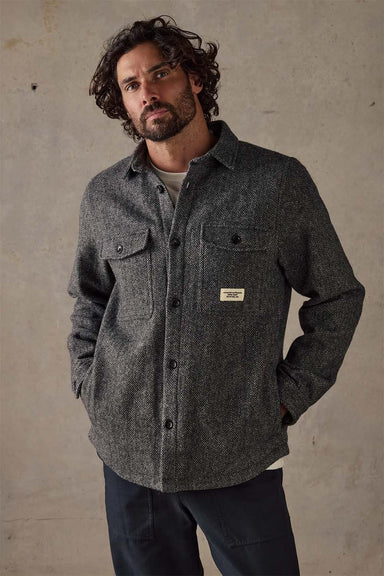 mctavish wool shirt jacket charcoal front detail