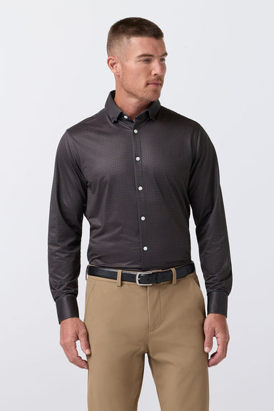 Mizzen + Main - Halyard Dress Shirt - Espresso Tonal Woven Tile - Model Front