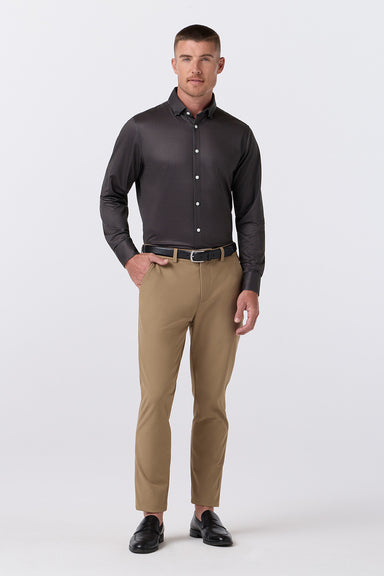 Mizzen + Main - Halyard Dress Shirt - Espresso Tonal Woven Tile - Model Full Body