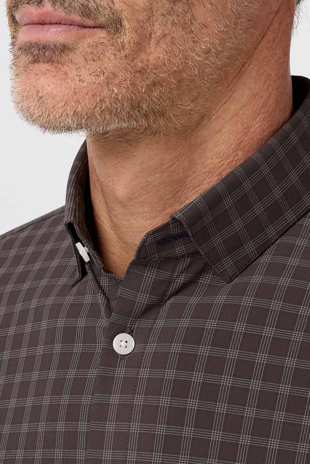 Mizzen + Main - Leeward Dress Shirt - Espresso Cole Plaid - Collar Detail