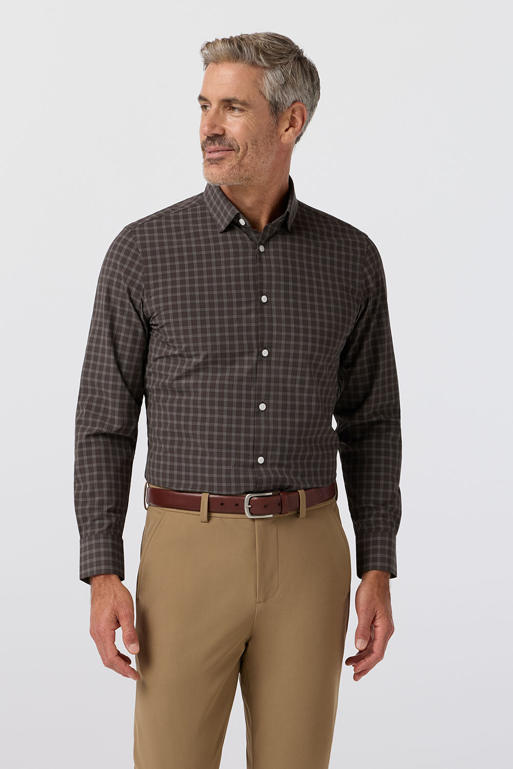Mizzen + Main - Leeward Dress Shirt - Espresso Cole Plaid - Model Front