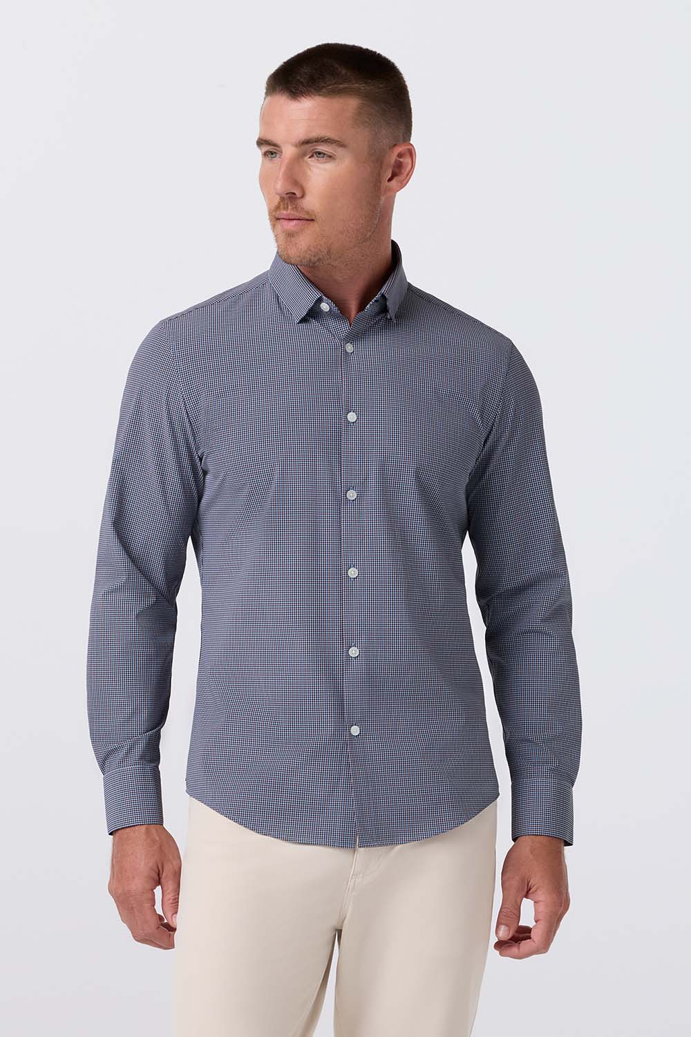 Mizzen + Main - Leeward Dress Shirt - Thistle Smith Plaid - Model Front