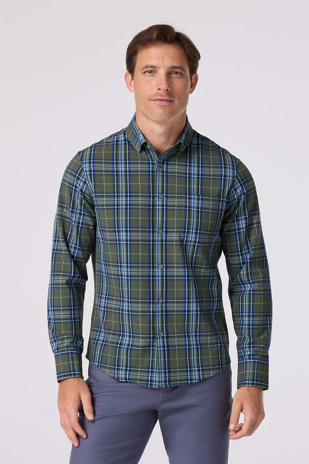 mizzen and main city flannel olive thomas plaid front