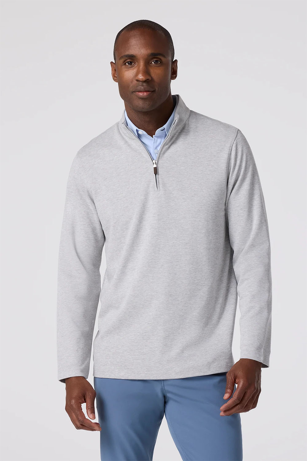 mizzen and main kpi quarter zip lt gray heather front