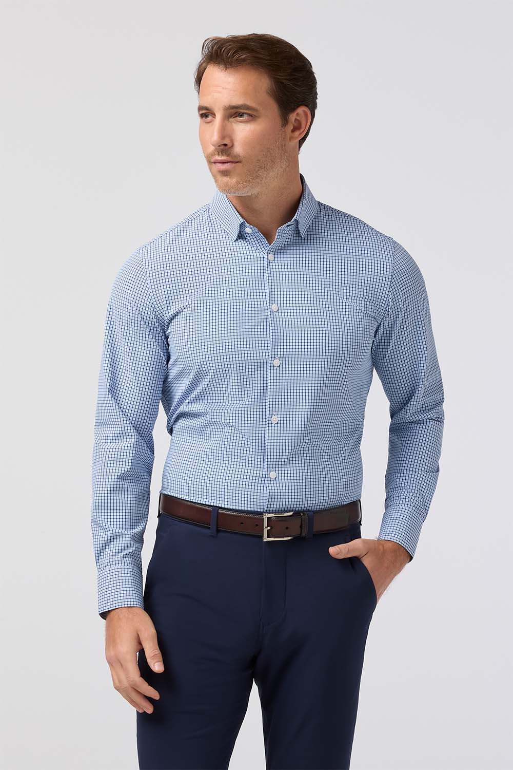 mizzen and main leeward ls midnight navy sam plaid front