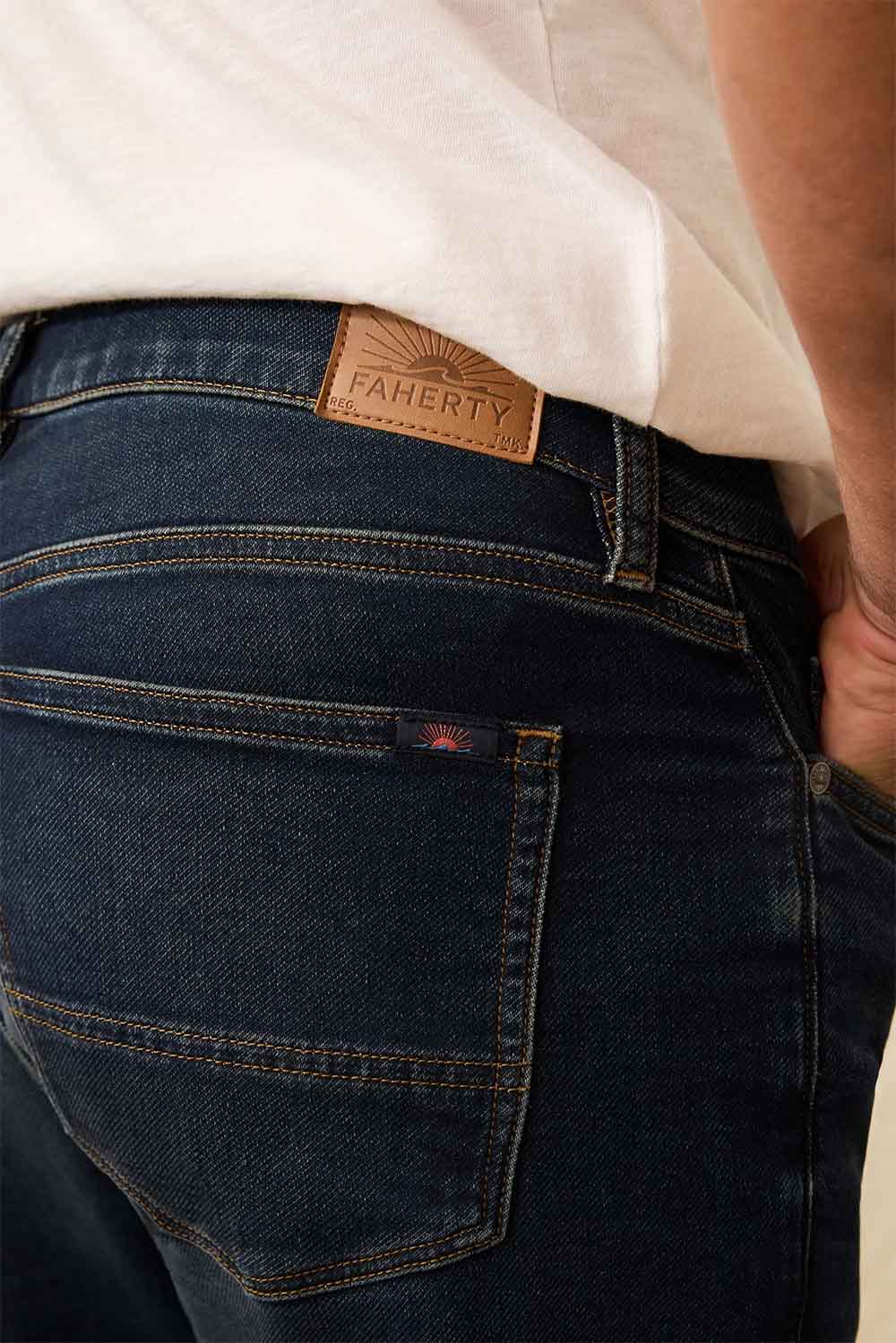 Faherty Stretch Terry Indigo 5 Pocket Belmar Coast Wash Detail