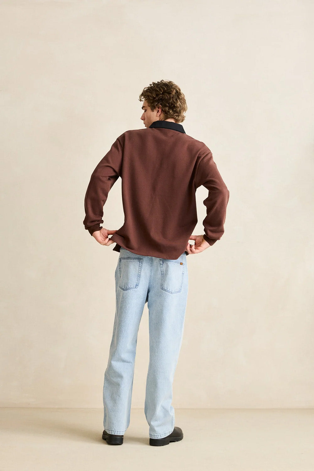 Rhythm Koa Rugby Polo in Chocolate — Back view