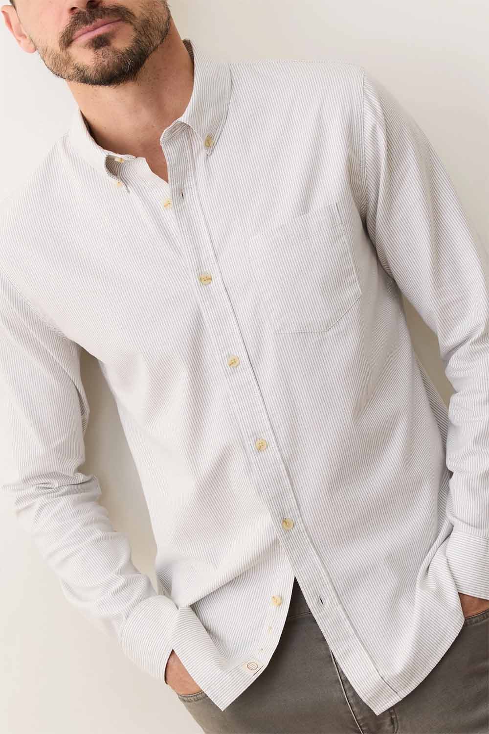 Marine Layer - CALIFORNIA OXFORD SHIRT - Grey/White Stripe - Profile