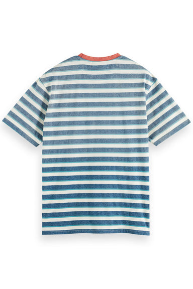 Scotch & Soda - Yarn Dye Stripe Pocket T-Shirt - Off White/Harbour Teal  - Back