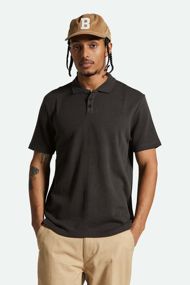Brixton - Waffle SS Polo - Washed Black - Front