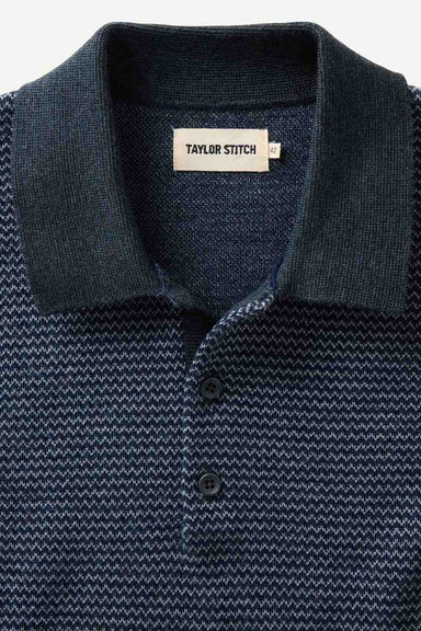 Taylor Stitch - The Newton Sweater Polo - Navy Birdseye Merino - Collar Detail