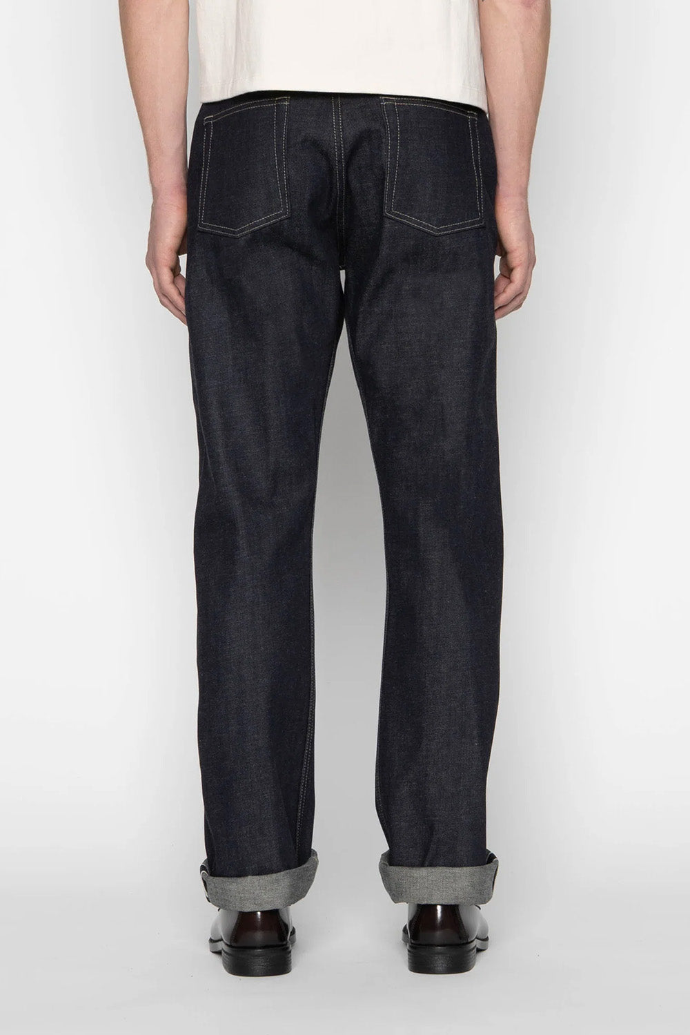 Naked & Famous' True Guy Denim in FoxFibre Green Weft - Back View