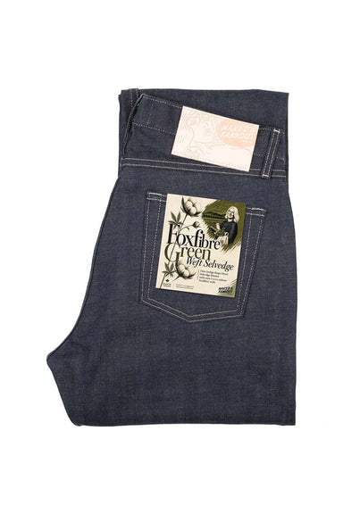 Naked & Famous' True Guy Denim in FoxFibre Green Weft - Flatlay View