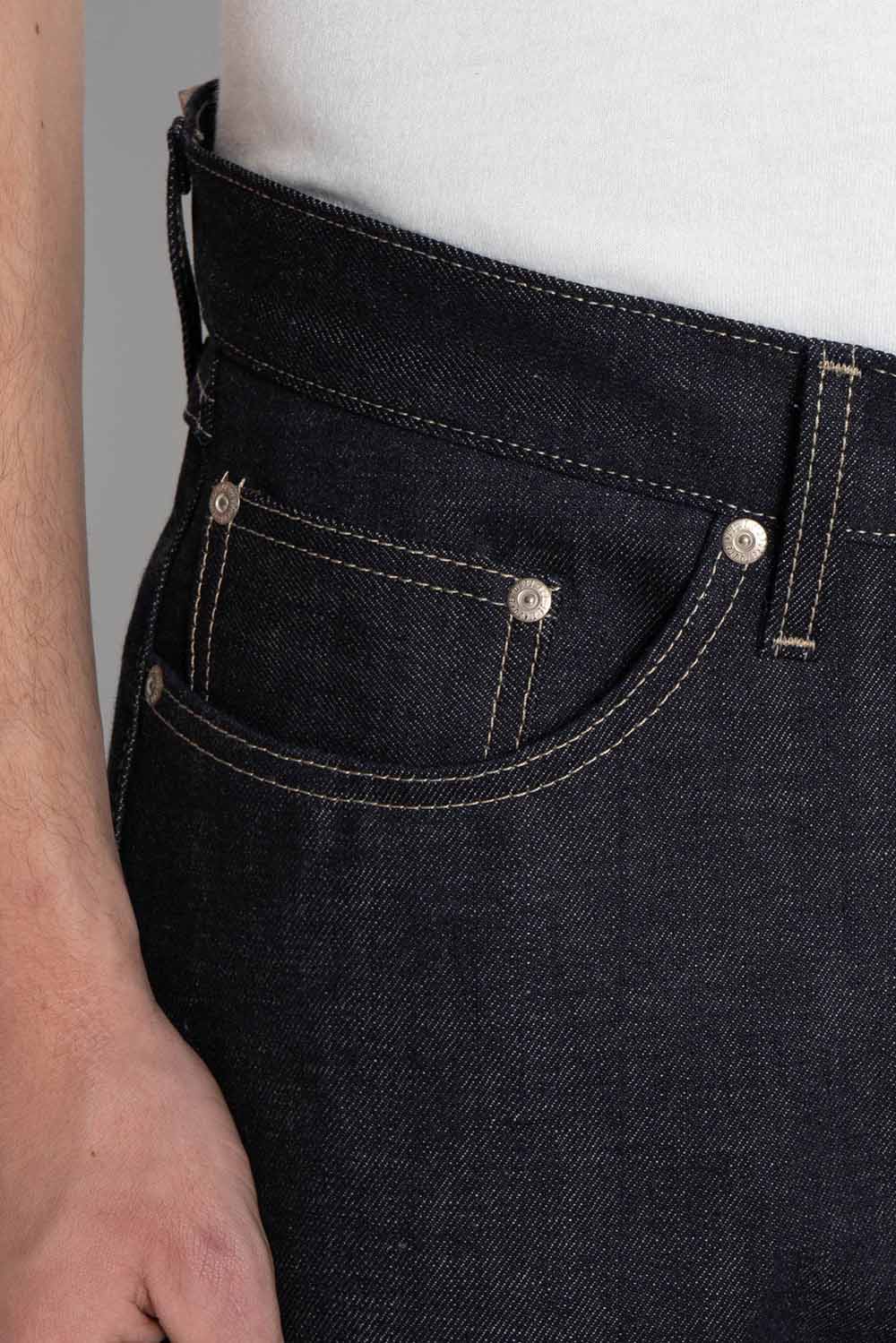 Naked & Famous' True Guy Denim in FoxFibre Green Weft - Pocket View