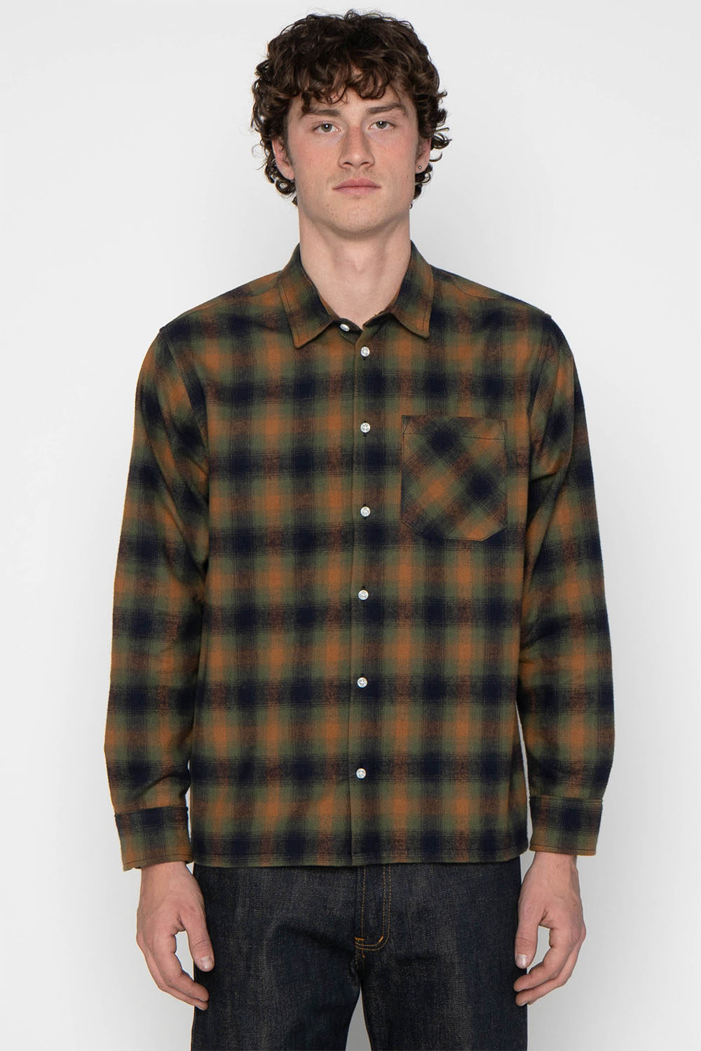Naked & Famous - True Shirt - Moss Green - Model Front