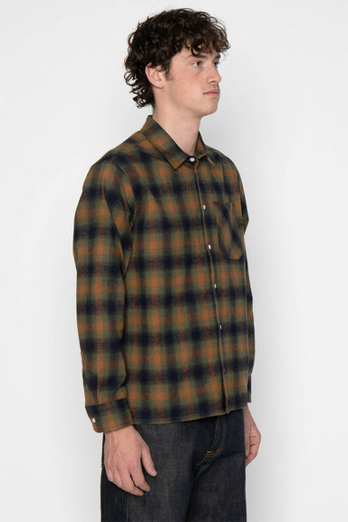 Naked & Famous - True Shirt - Moss Green - Model Quarter