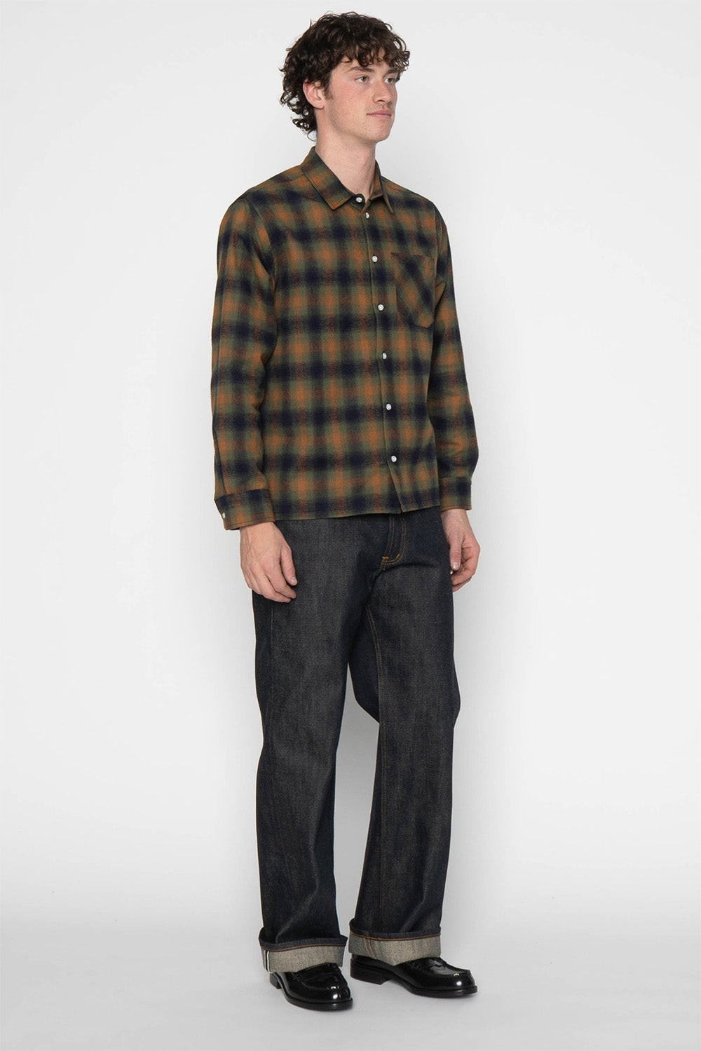 Naked & Famous - True Shirt - Moss Green - Model Side