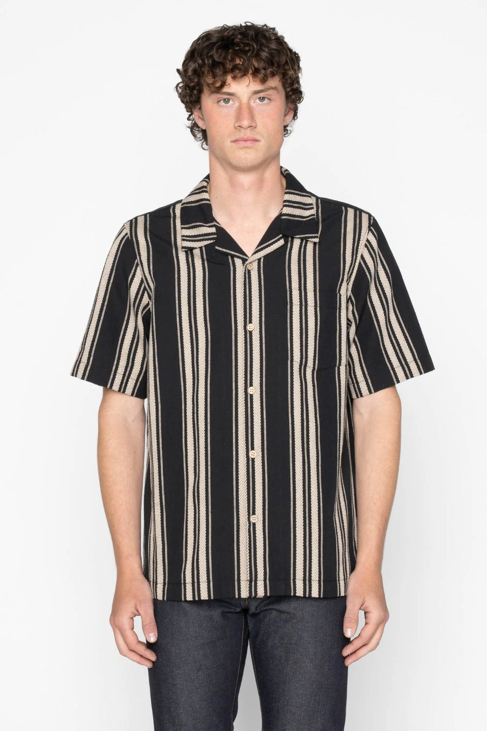naked and famous aloha shirt dobby bands black front