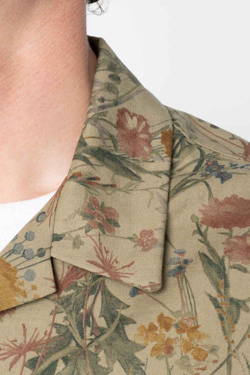 naked and famous aloha shirt flowers painting earth collar