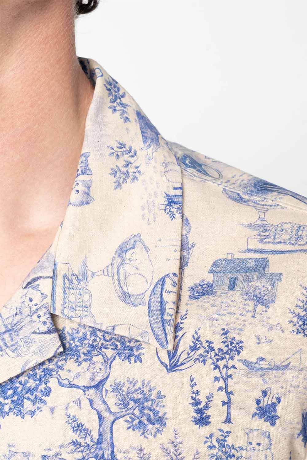 naked and famous aloha shirt linen cats blue collar