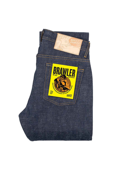 naked and famous weird guy brawler selvedge flatlay
