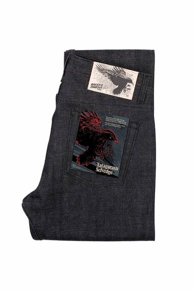 naked and famous weird guy yatagarasu selvedge flatlay