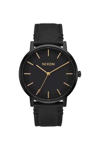 nixon porter leather all black gold front