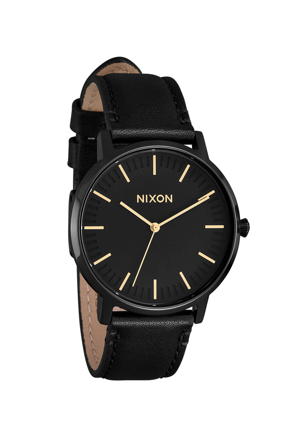 nixon porter leather all black gold profile