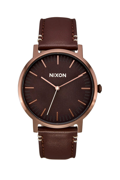 nixon porter leather chocolate dark roast brown front