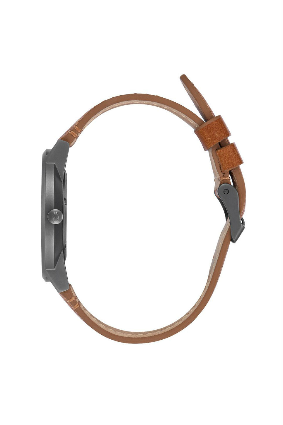 nixon porter leather watch gunmetal charcoal taupe side