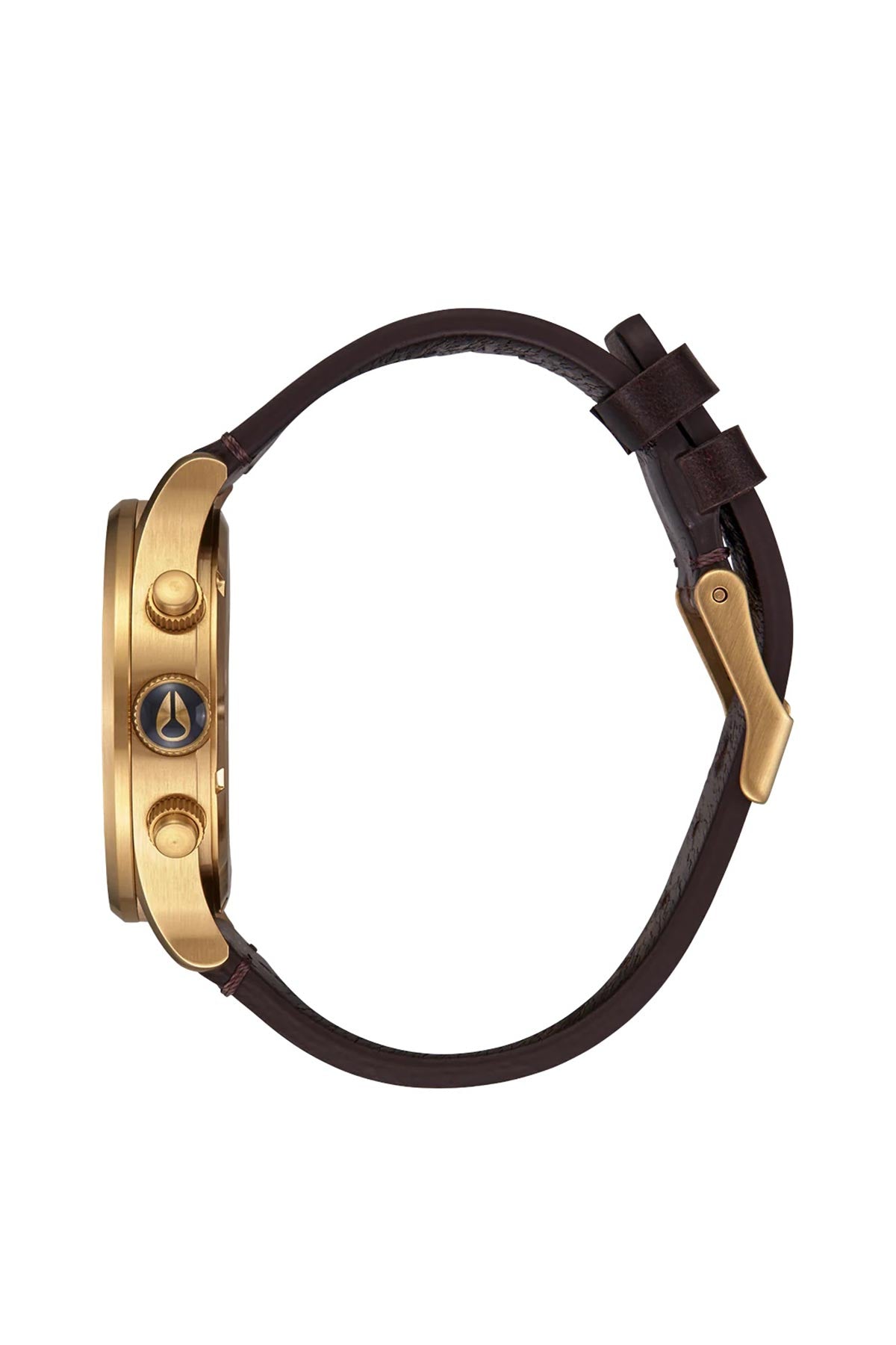 nixon sentry chrono leather gold indigo brown side