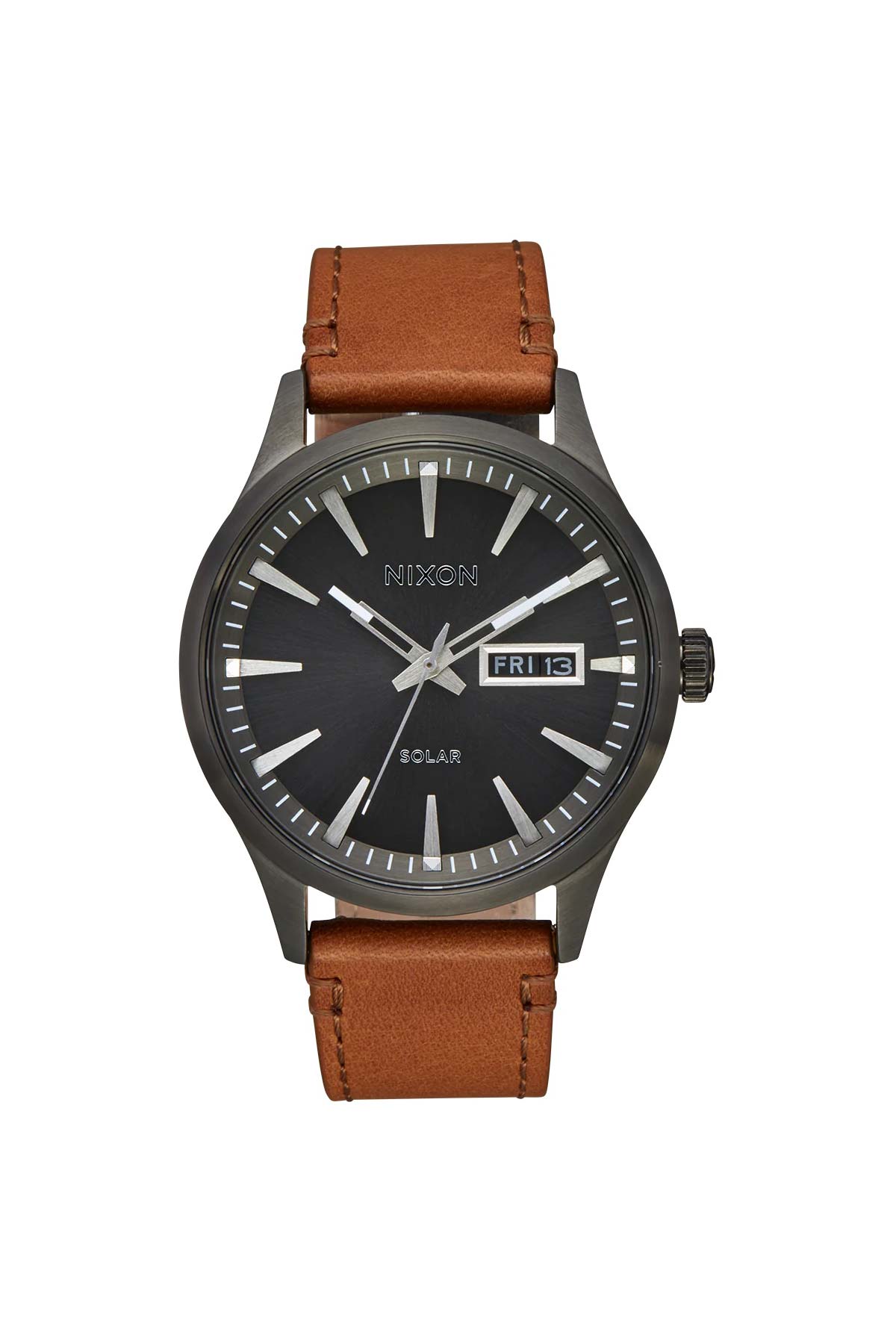 nixon sentry solar leather gunmetal front
