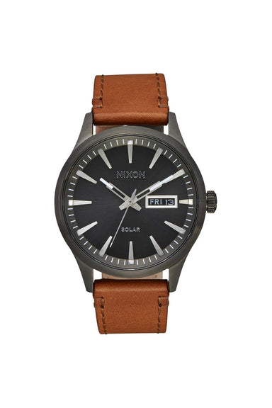 nixon sentry solar leather gunmetal front
