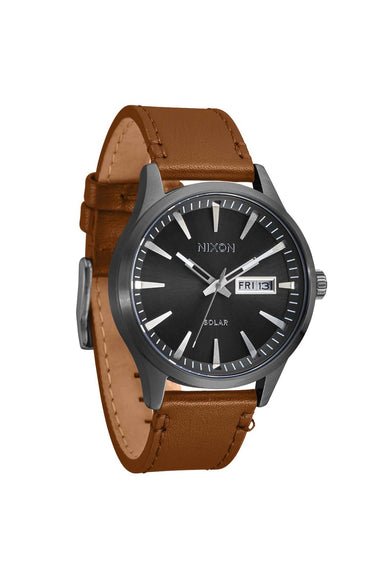 nixon sentry solar leather gunmetal profile