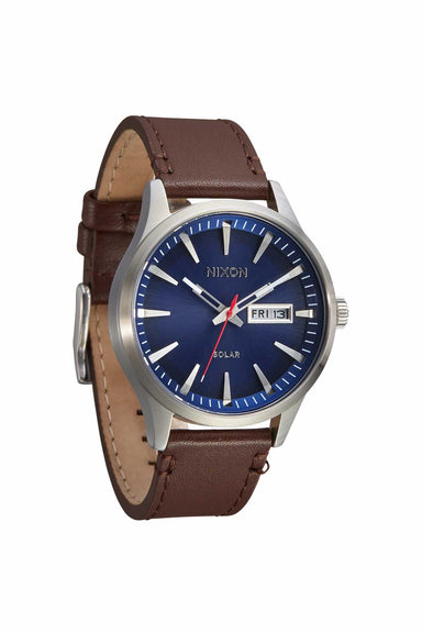 nixon sentry solar leather navy sunray silver profile