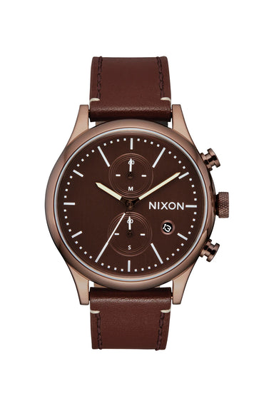 nixon station chrono chocolate cappuccino brown front