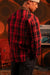 Topo Designs Mountain Shirt Jacket in Garnet/Black Multi — Back view