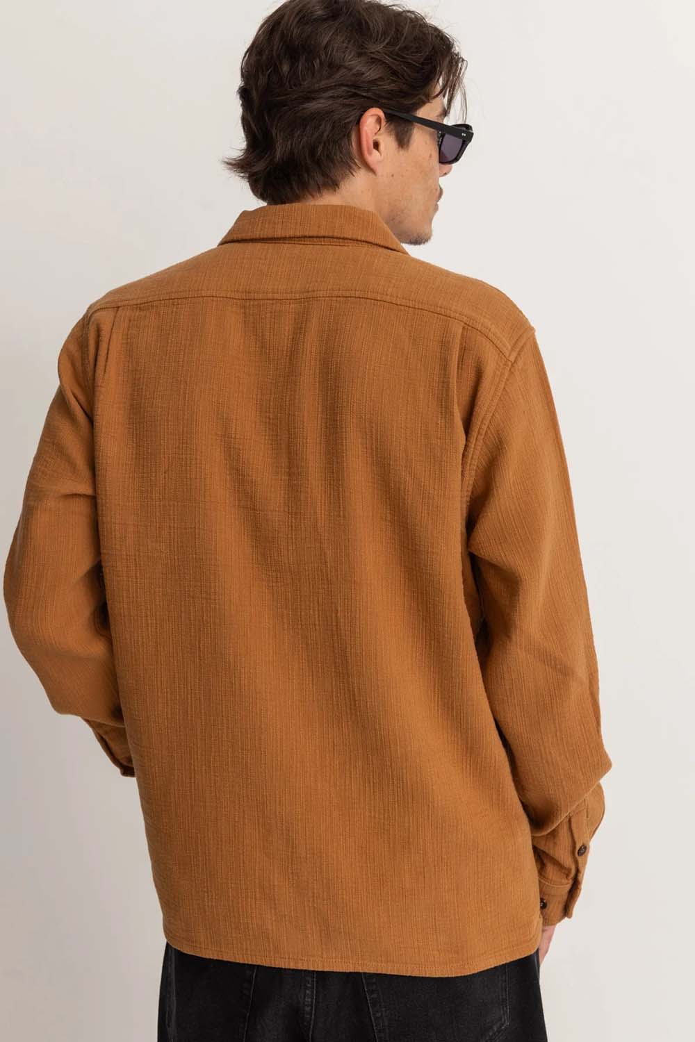 Rhythm - Textured Linen LS Shirt - Tobacco - Back