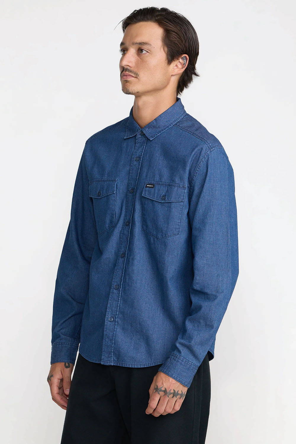 RVCA Denim Days Shirt in Indigo — Quarter view